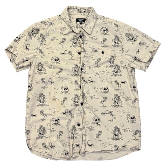 Eighty Eight Brand Shirt Mens M Skulls And Roses Beige Button Up VTG Y2K - Picture 1 of 4